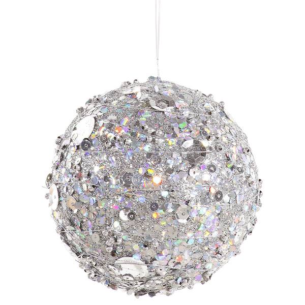 4" Silver Sparkle Kissing Ball Ornament with Hanger