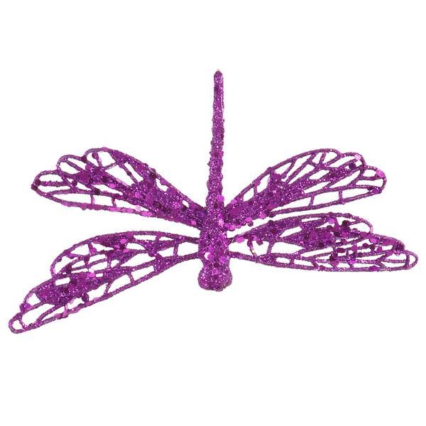 6" Purple Glittered Dragonfly Ornament with Clip