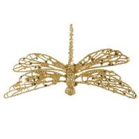 Vickerman 6" Gold Glittered Dragonfly Ornament with Clip