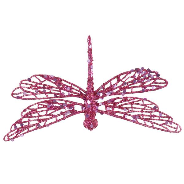 6" Cerise Glittered Dragonfly Ornament with Clip
