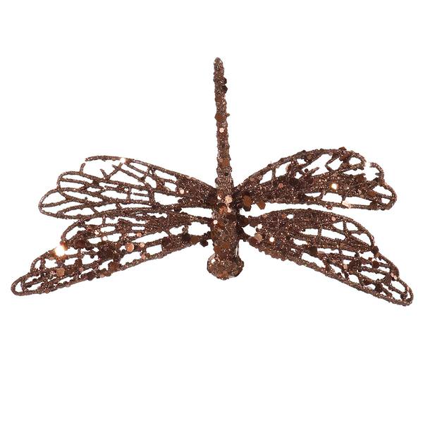 6" Chocolate Glittered Dragonfly Ornament with Clip