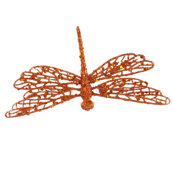 6" Copper Glittered Dragonfly Ornament with Clip