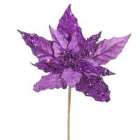 Vickerman 10" Purple Velvet Mica Poinsettia Pick