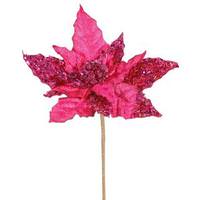 Vickerman 10" Cerise Velvet Mica Poinsettia Pick