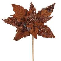 Vickerman 10" Chocolate Velvet Mica Poinsettia Pick