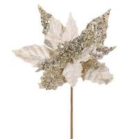 Vickerman 10" Champagne Velvet Mica Poinsettia Pick