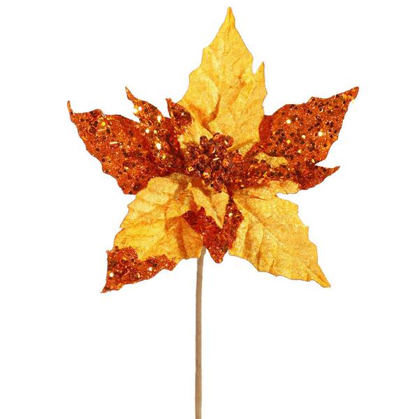 10" Copper Velvet Mica Poinsettia Pick