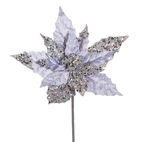 10" Pewter Velvet Mica Poinsettia Pick