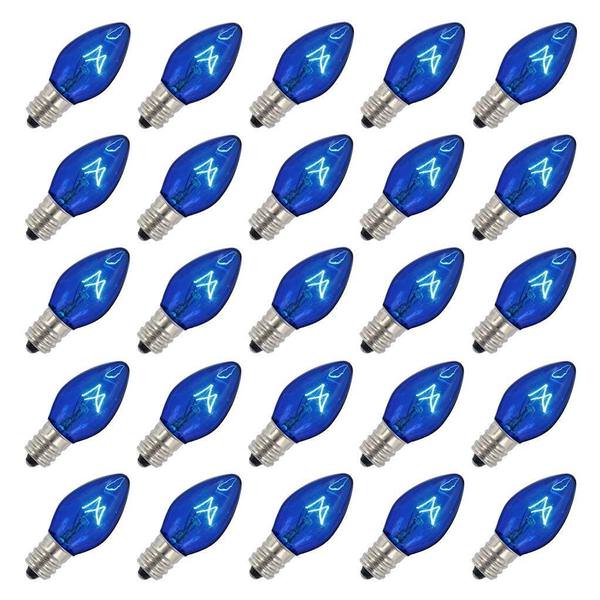 5 watt 120 volt C7 Candelabra Screw Base Transparent Blue Twinkle (25 pack)