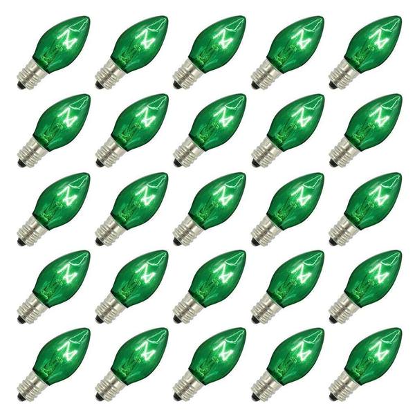 5 watt 120 volt C7 Candelabra Screw Base Transparent Green Twinkle (25 pack)