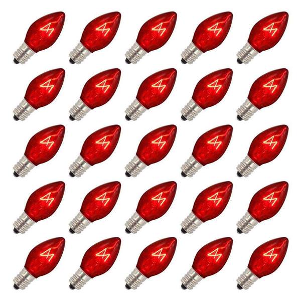 5 watt 130 volt C7 Candelabra Screw Base Transparent Red (25 pack)