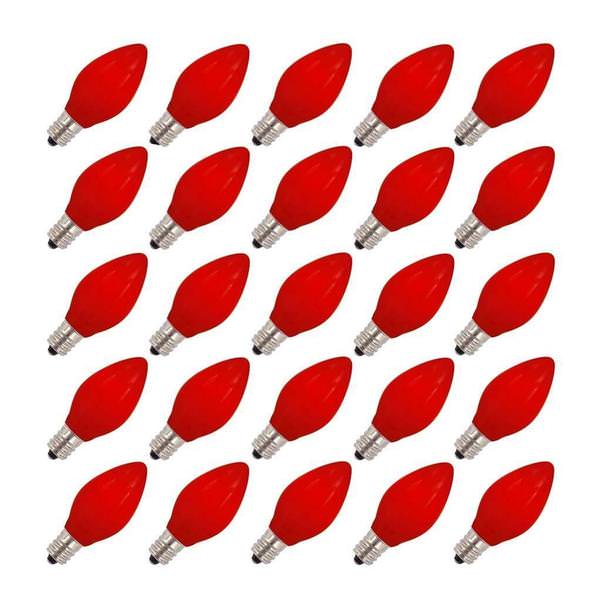 5 watt 130 volt C7 Candelabra Screw Base Ceramic Red (25 pack)