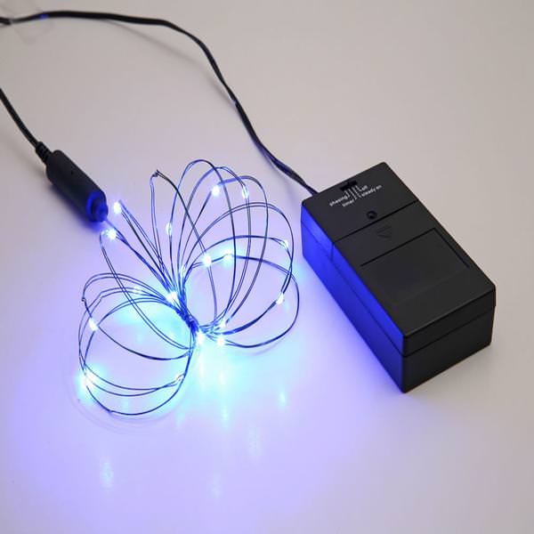 24 Light 8' Blue Battery Operated Multi-Function Micro LED Miniature String with Timer
