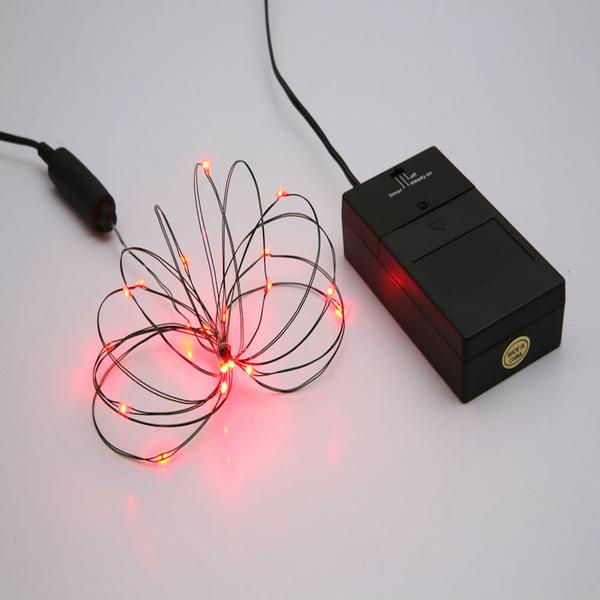 24 Light 8' Red Battery Operated Multi-Function Micro LED Miniature String with Timer