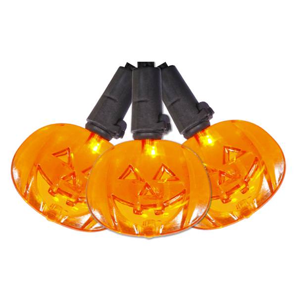10 Light Black Wire Orange Battery Operated LED Pumpkin Light String with Timer