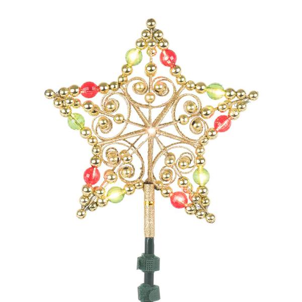 12 Light 12" Red / Green Beaded LED Star Christmas Tree Topper