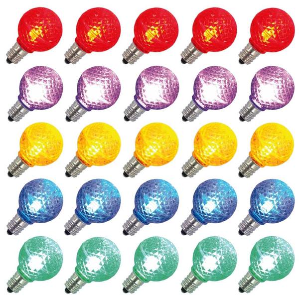 0.38 watt G30 Candelabra Screw Base Multi-Color Globe Faceted LED (25 pack)