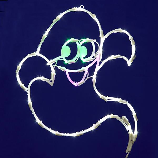 15" x 14" Ghost Window Decor 35 White / Green Wide Angle LED Lights