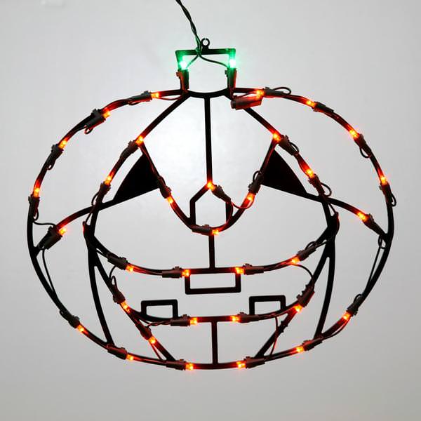 16" x 14" Pumpkin Window Decor 35 Orange / Green Wide Angle LED Lights