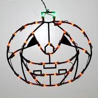 View 16" x 14" Pumpkin Window Decor 35 Orange / Green Wide Angle LED Lights