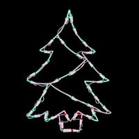 View 18" x 12" Tree Window Decor 35 Green / Red Wide Angle LED Lights