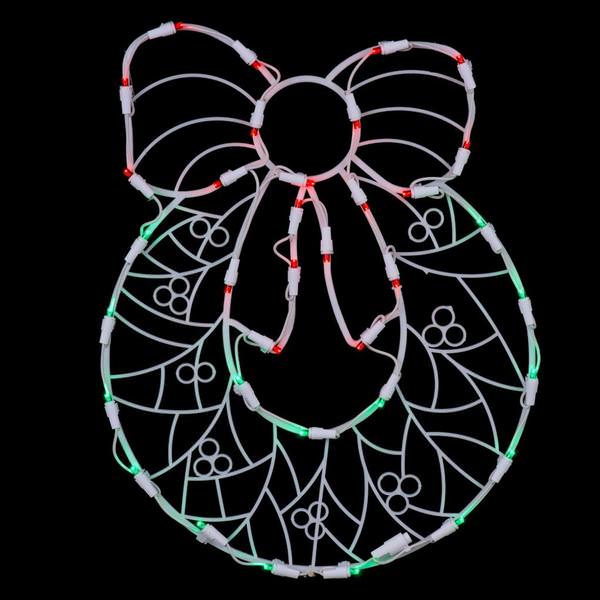 17" x 13" Wreath Window Decor 35 Green / Red Wide Angle LED Lights