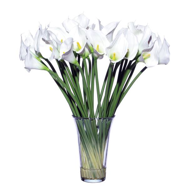 27" Artificial Three Dozen White Callas Glass Vase