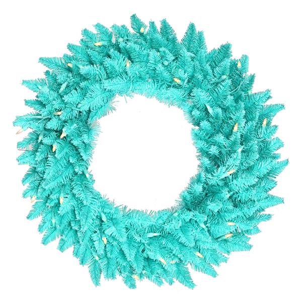 24" Artificial Aqua Fir Wreath 50 Aqua Lights
