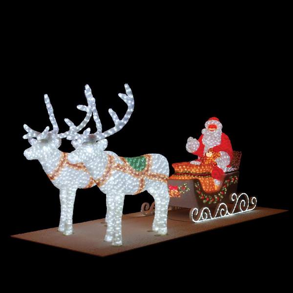 45"x 78"x 35" Santa Sleigh Deer 4120 LED Lights