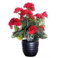 Vickerman 18" Artificial Red Geranium / Black Ceramic