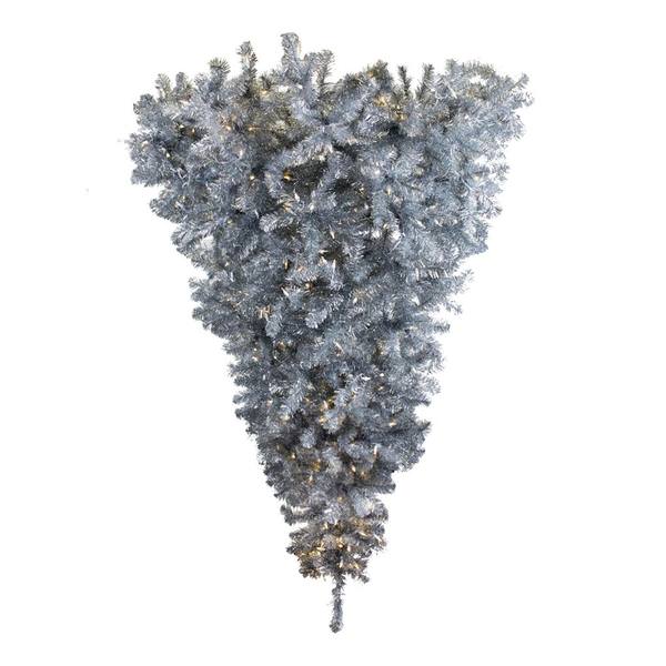 6' x 61" Silver Half Upside Down Tree with 350 Clear Lights