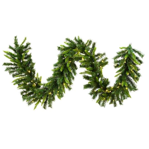 9' x 16" Artificial Imperial Pine Garland 100 Warm White Italian LED Lights