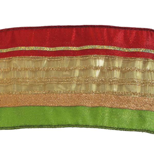 4" x 10yd Red / Gold / Green Stripe Ribbon