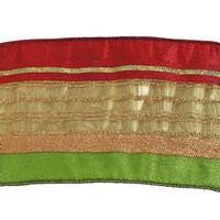 Vickerman 4" x 10yd Red / Gold / Green Stripe Ribbon