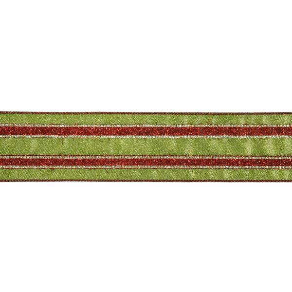 2.5" x 10yd Red / Green Stripe Ribbon