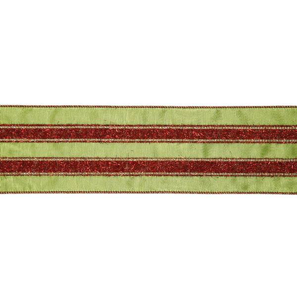 4" x 10yd Red / Green Stripe Ribbon
