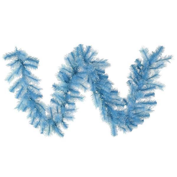 9' x 16" Artificial Baby Blue Cashmere Garland 50 Blue Italian LED Lights