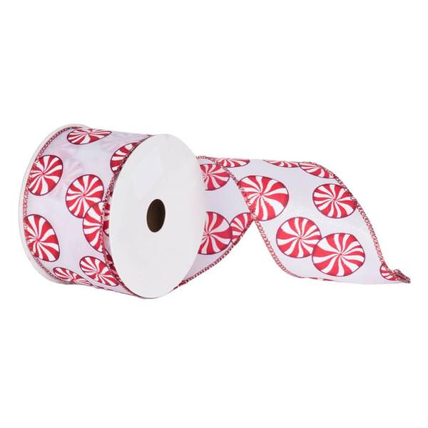 2.5" x 10yd Red / White Peppermint Ribbon