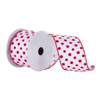 Vickerman 2.5" x 10yd White / Red Dot Ribbon