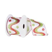 Vickerman 2.5" x 10yd White / Red / Green Swirl Dot Ribbon
