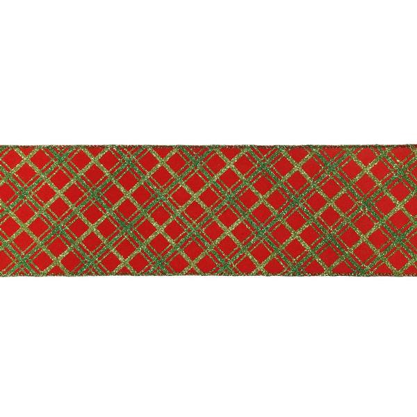 4" x 10yd Red / Green Diamond Check Ribbon