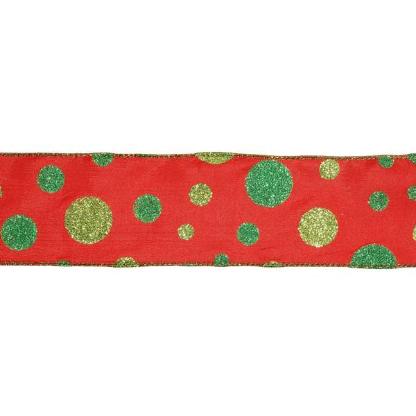 2.5" x 10yd Red / Green Dots Ribbon