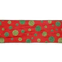 Vickerman 4" x 10yd Red / Green Dots Ribbon