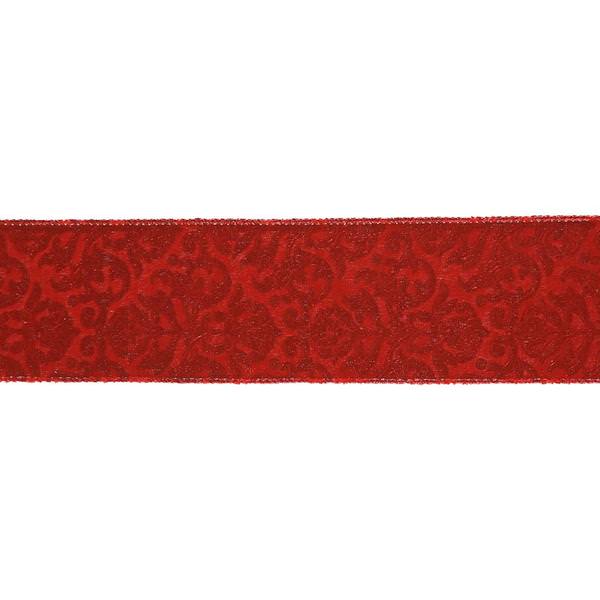 2.5" x 10yd Red / Gold Embossed Ribbon