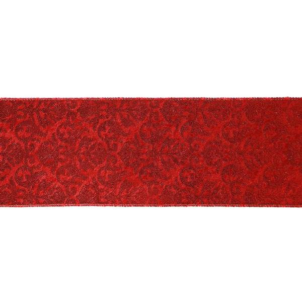 4" x 10yd Red / Gold Embossed Ribbon