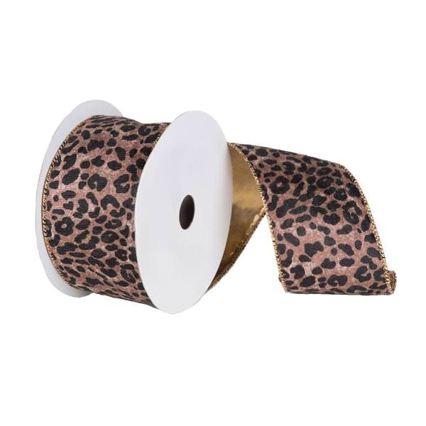 4" x 10yd Leopard Gold Back Ribbon
