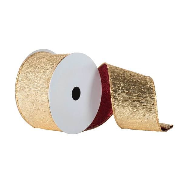 2.5" x 10yd Red Metallic Gold Back Ribbon