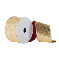 Vickerman 4" x 10yd Red Metallic Gold Back Ribbon