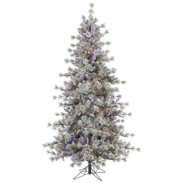 7.5' x 52" Artificial Flocked Anchorage Pine 600 Multi-Color Italian LED Lights