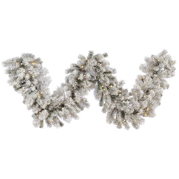 9' x 16" Artificial Flocked Aspen Garland 100 Warm White LED Lights